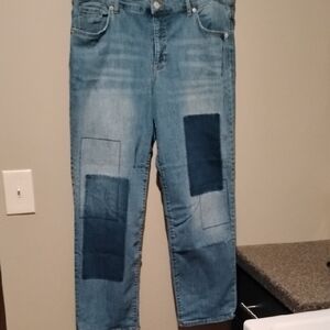 LOGO by Lori Goldstein Boyfriend Jeans with Blue Patches